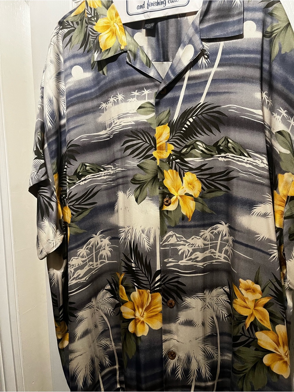 Tommy Bahama Blue Camp Shirt with Yellow Floral Print